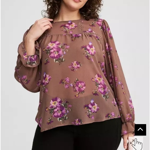 Torrid Brown Floral Blouse with Purple Highlights - Picture 1 of 5